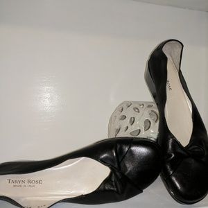 Taryn Rose leather and patent leather wedge heel.